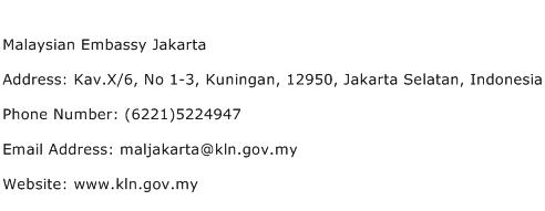 Malaysian Embassy Jakarta Address Contact Number
