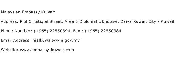 Malaysian Embassy Kuwait Address Contact Number