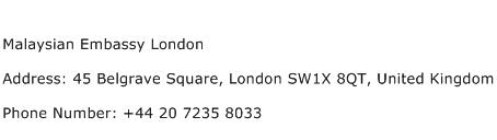 Malaysian Embassy London Address Contact Number