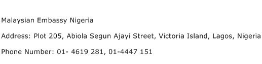 Malaysian Embassy Nigeria Address Contact Number