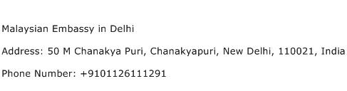 Malaysian Embassy in Delhi Address Contact Number