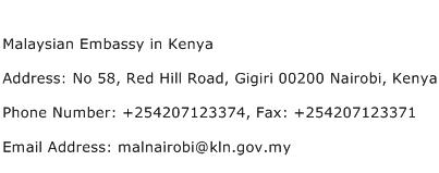 Malaysian Embassy in Kenya Address Contact Number