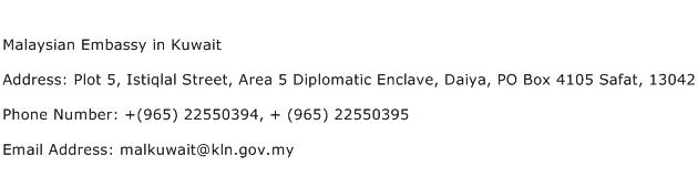 Malaysian Embassy in Kuwait Address Contact Number