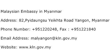 Malaysian Embassy in Myanmar Address Contact Number