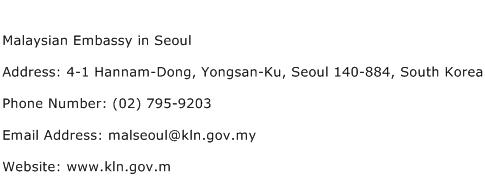 Malaysian Embassy in Seoul Address Contact Number