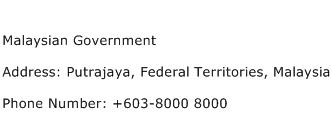 Malaysian Government Address Contact Number