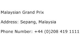 Malaysian Grand Prix Address Contact Number