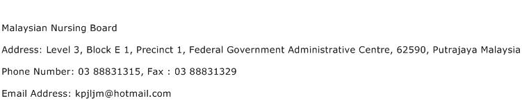 Malaysian Nursing Board Address Contact Number