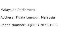 Malaysian Parliament Address Contact Number