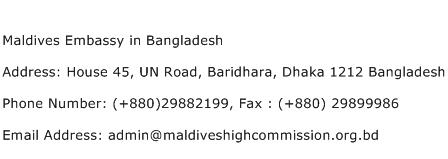 Maldives Embassy in Bangladesh Address Contact Number