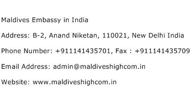 Maldives Embassy in India Address Contact Number