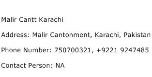 Malir Cantt Karachi Address Contact Number