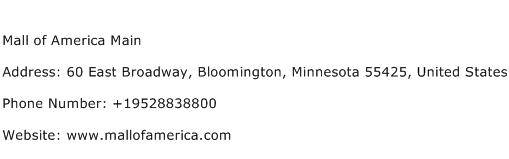 Mall of America Main Address Contact Number