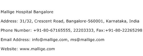 Mallige Hospital Bangalore Address Contact Number