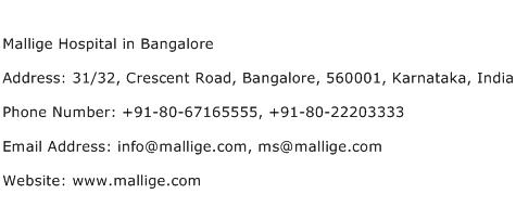 Mallige Hospital in Bangalore Address Contact Number