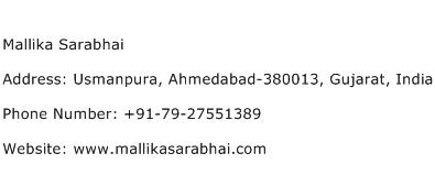 Mallika Sarabhai Address Contact Number