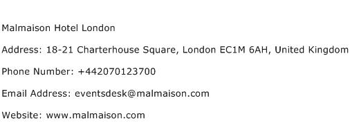 Malmaison Hotel London Address Contact Number