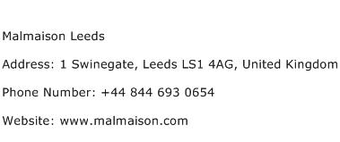 Malmaison Leeds Address Contact Number