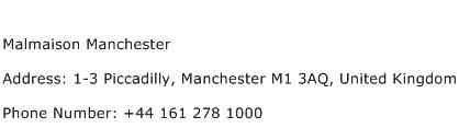 Malmaison Manchester Address Contact Number