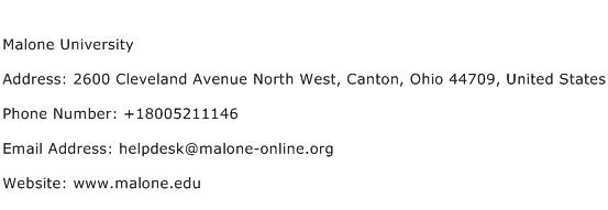 Malone University Address Contact Number