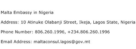 Malta Embassy in Nigeria Address Contact Number
