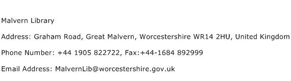 Malvern Library Address Contact Number