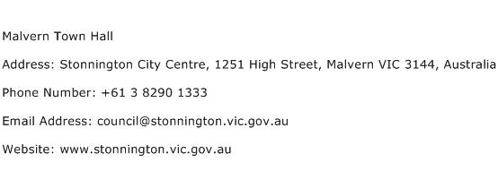 Malvern Town Hall Address Contact Number