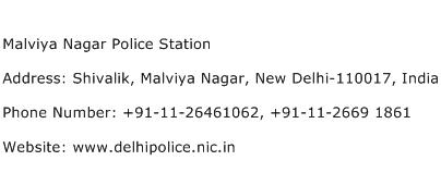 Malviya Nagar Police Station Address Contact Number