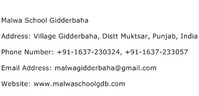 Malwa School Gidderbaha Address Contact Number