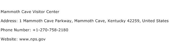 Mammoth Cave Visitor Center Address Contact Number