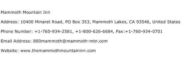 Mammoth Mountain Inn Address Contact Number