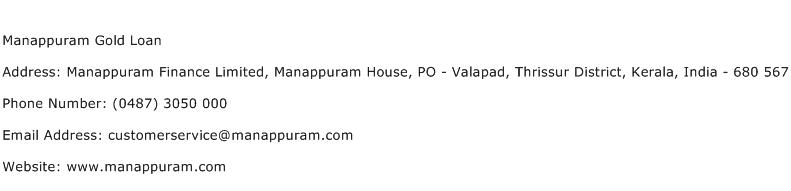 Manappuram Gold Loan Address Contact Number