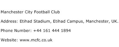 Manchester City Football Club Address Contact Number