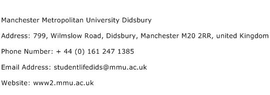 Manchester Metropolitan University Didsbury Address Contact Number