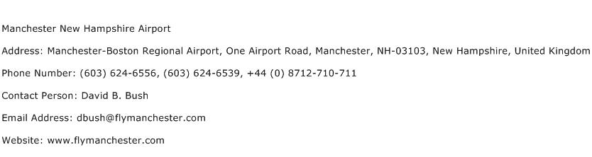 Manchester New Hampshire Airport Address Contact Number