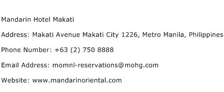 Mandarin Hotel Makati Address Contact Number