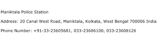 Maniktala Police Station Address Contact Number