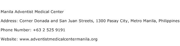 Manila Adventist Medical Center Address Contact Number