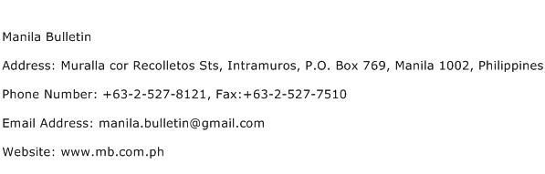 Manila Bulletin Address Contact Number