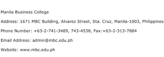 Manila Business College Address Contact Number