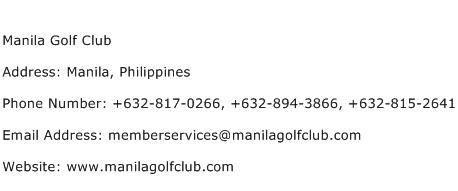 Manila Golf Club Address Contact Number