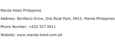 Manila Hotel Philippines Address Contact Number