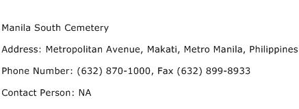 Manila South Cemetery Address Contact Number