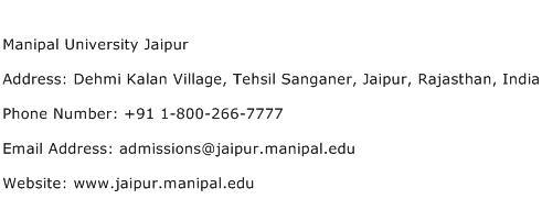 Manipal University Jaipur Address Contact Number