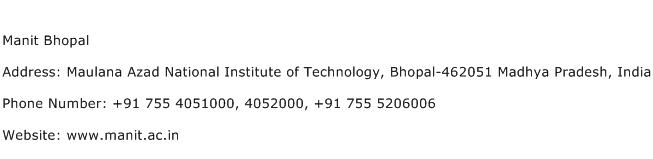 Manit Bhopal Address Contact Number
