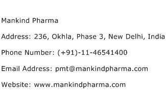 Mankind Pharma Address Contact Number