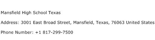 Mansfield High School Texas Address Contact Number