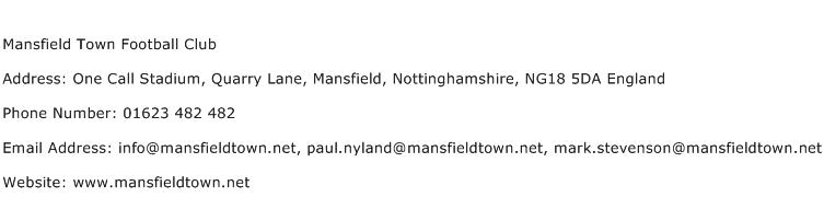Mansfield Town Football Club Address Contact Number