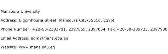 Mansoura University Address Contact Number