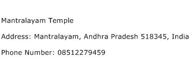Mantralayam Temple Address Contact Number